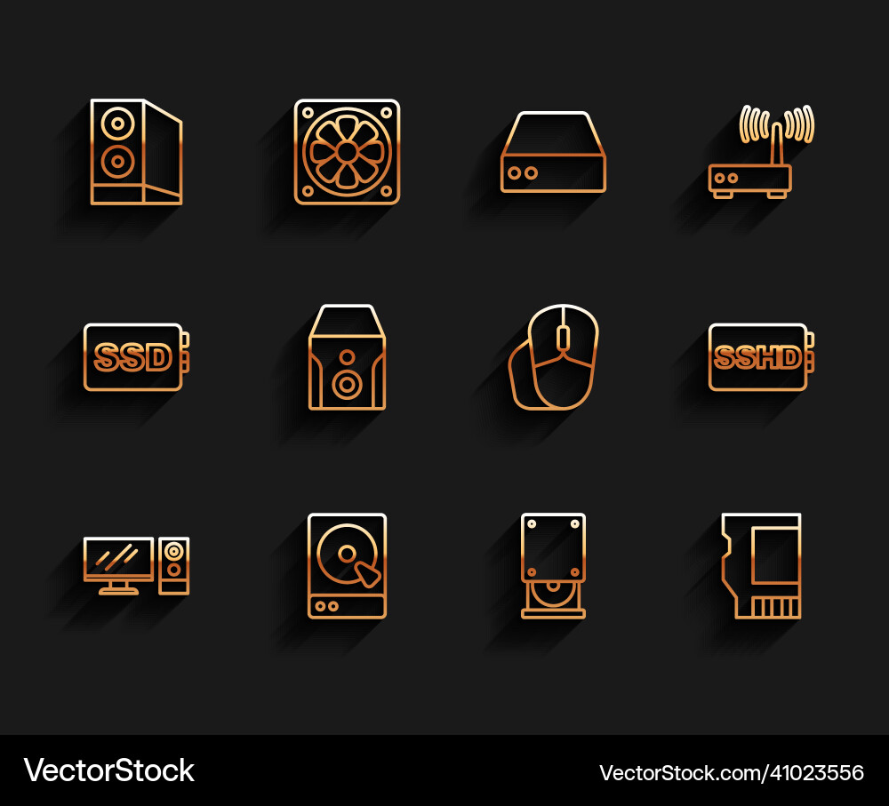 Set line computer monitor hard disk drive hdd Set line computer monitor hard disk drive hdd vector image