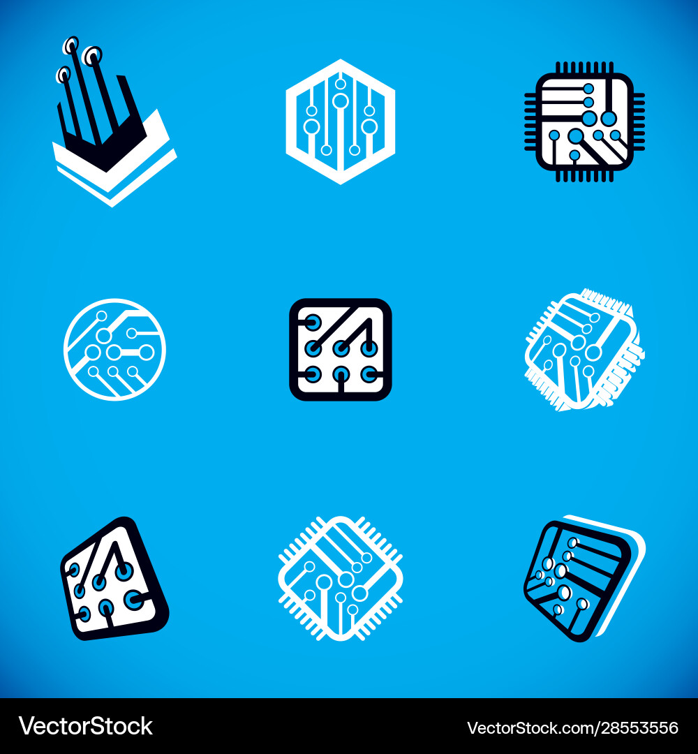 Set microprocessor scheme abstract logotypes Set microprocessor scheme abstract logotypes vector image