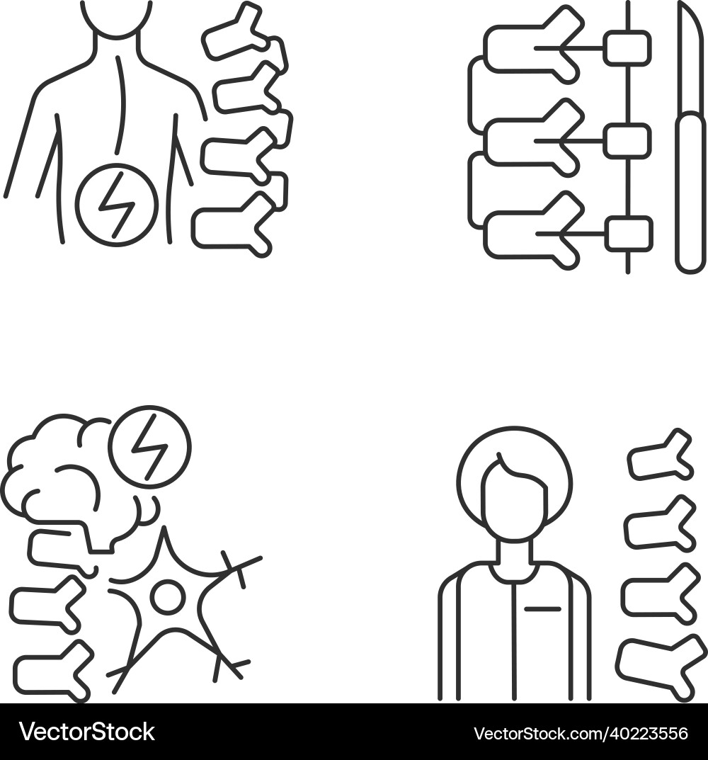 Spinal column disorders linear icons set Vector Image