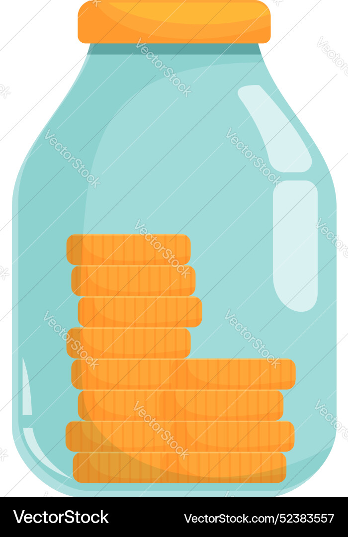 Glass money jar getting filled with golden coins Glass money jar getting filled with golden coins vector image