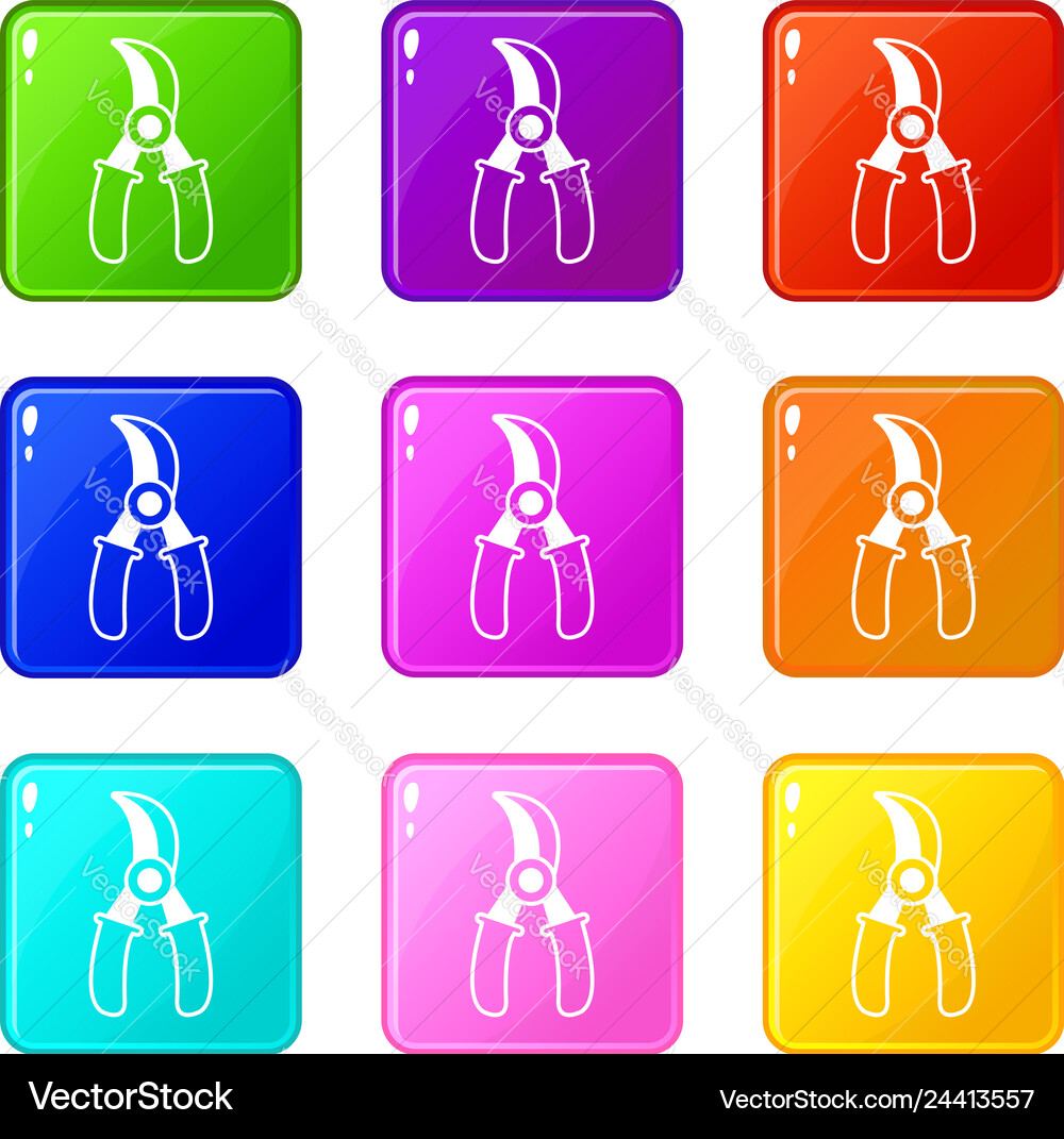 Grape scissors icons set 9 color collection Grape scissors icons set 9 color collection vector image