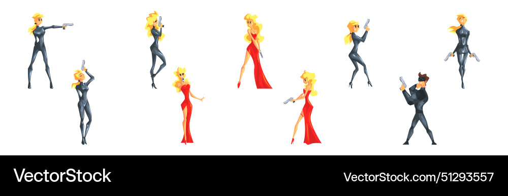 Man and woman secret agent character with pistol Vector Image