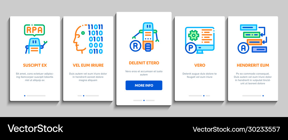 Rpa robotic process automation onboarding elements Rpa robotic process automation onboarding elements vector image