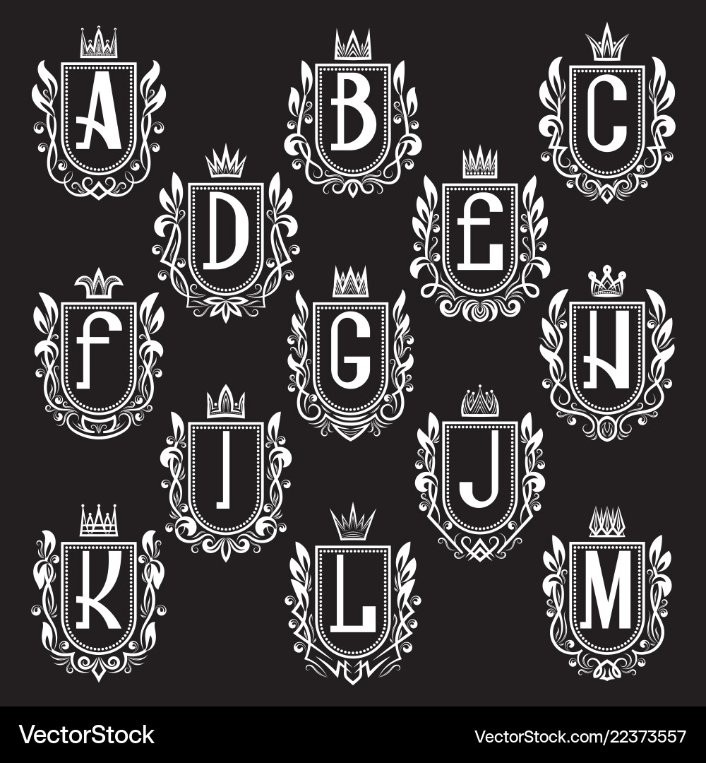 Satz von königlichen Wappen Buchstaben von a bis m Satz von königlichen Wappen Buchstaben von a bis m vektorbild