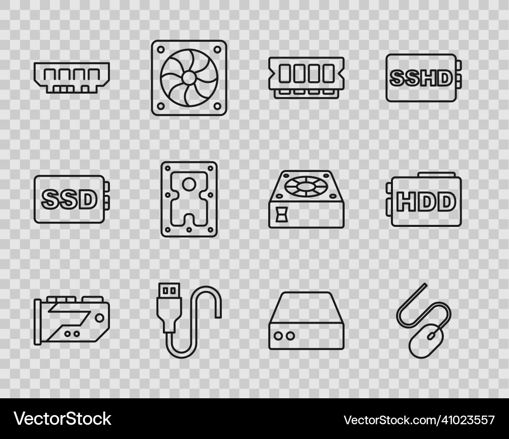 Set line video graphic card computer mouse ram Set line video graphic card computer mouse ram vector image