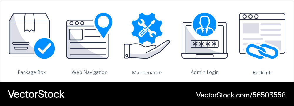 A set of 5 web design icons as package box vector image