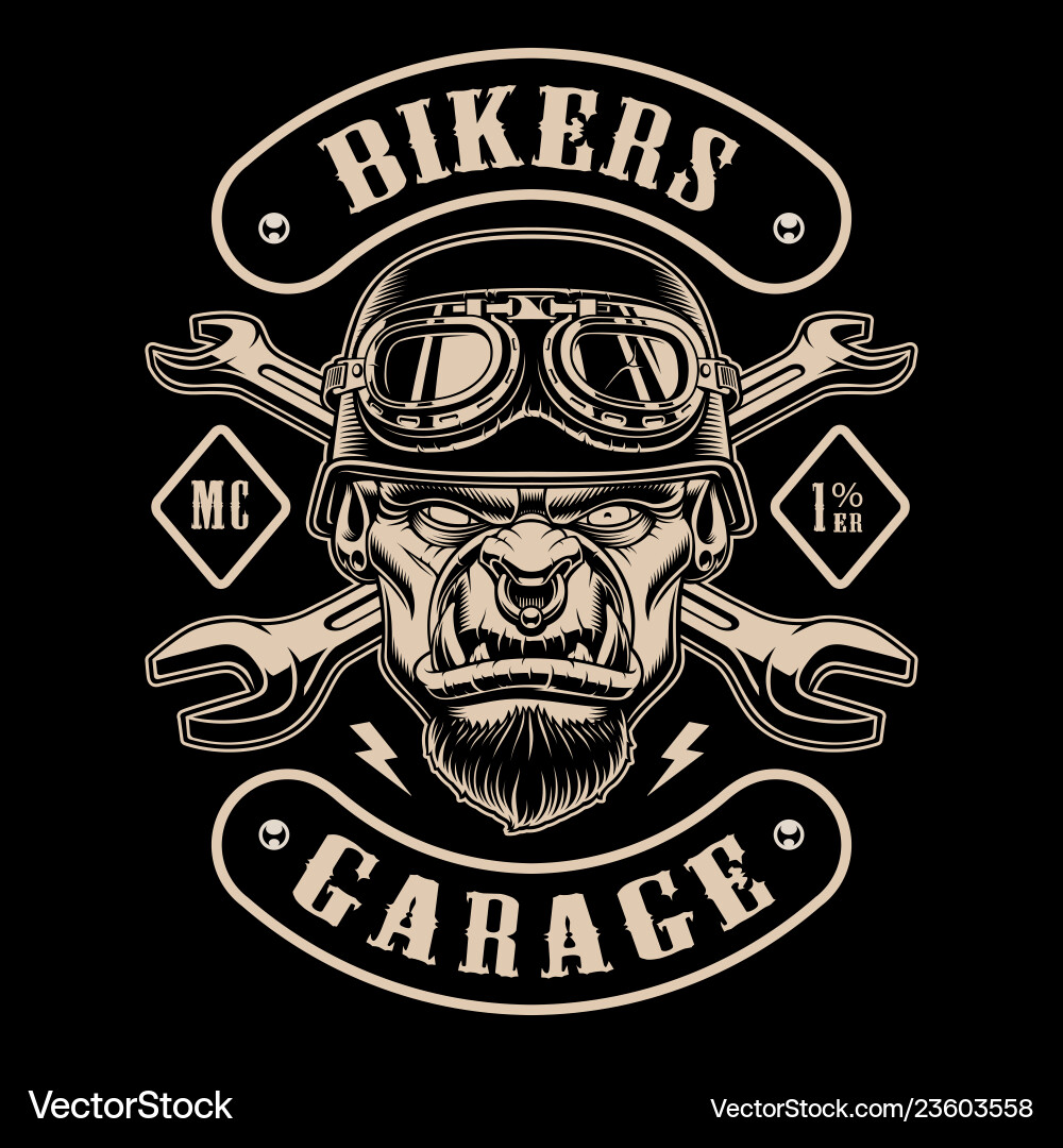 Angry Biker Patch - Black & White vector image