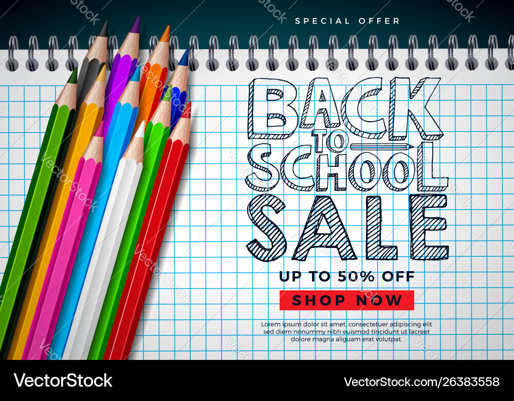 Back to school sale design with colorful pencil Back to school sale design with colorful pencil vector image