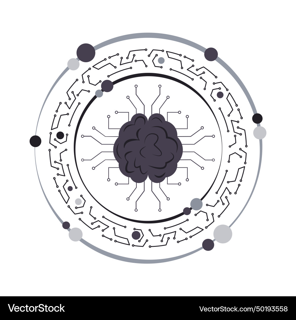 Brain microchip icon with circuit border Brain microchip icon with circuit border vector image