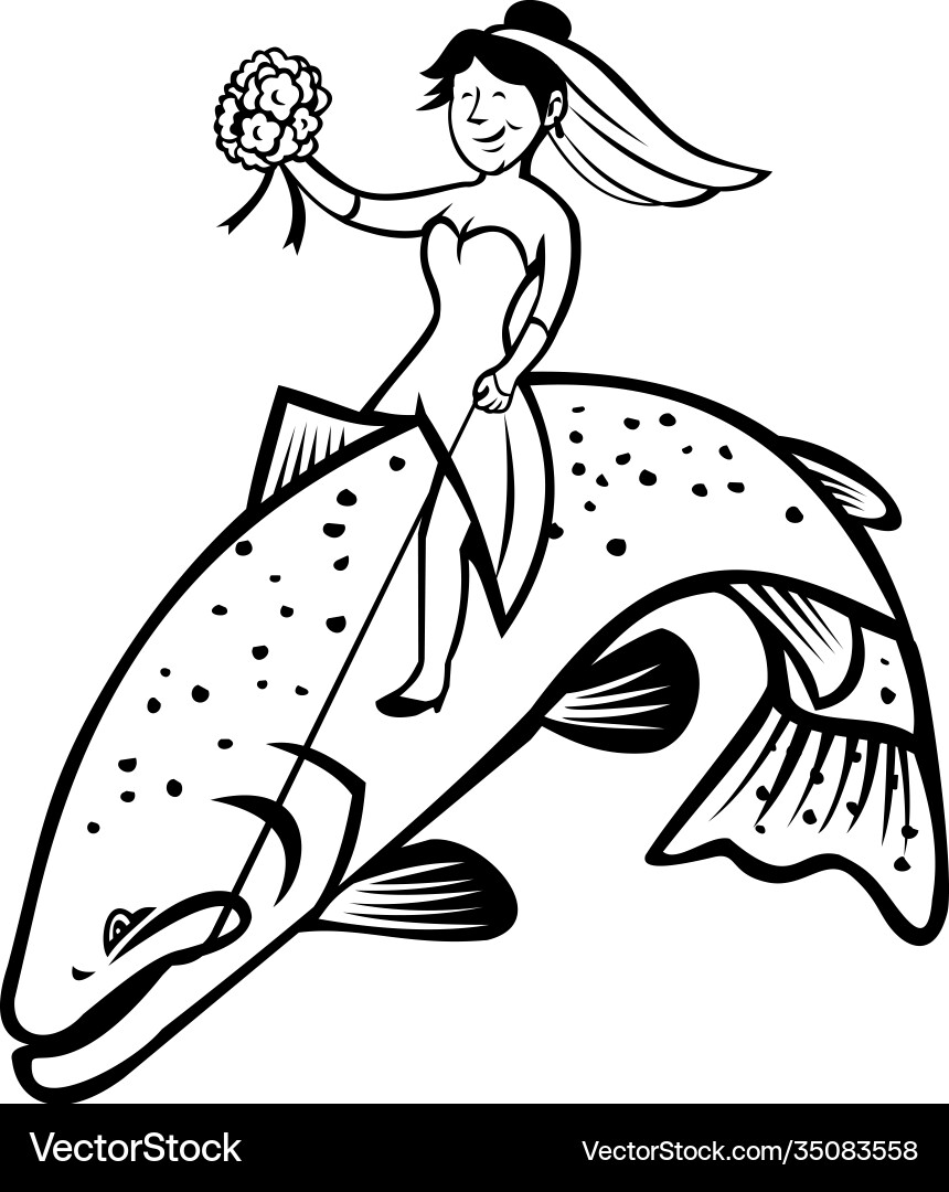 Bride Fishing with Trout Vector Image