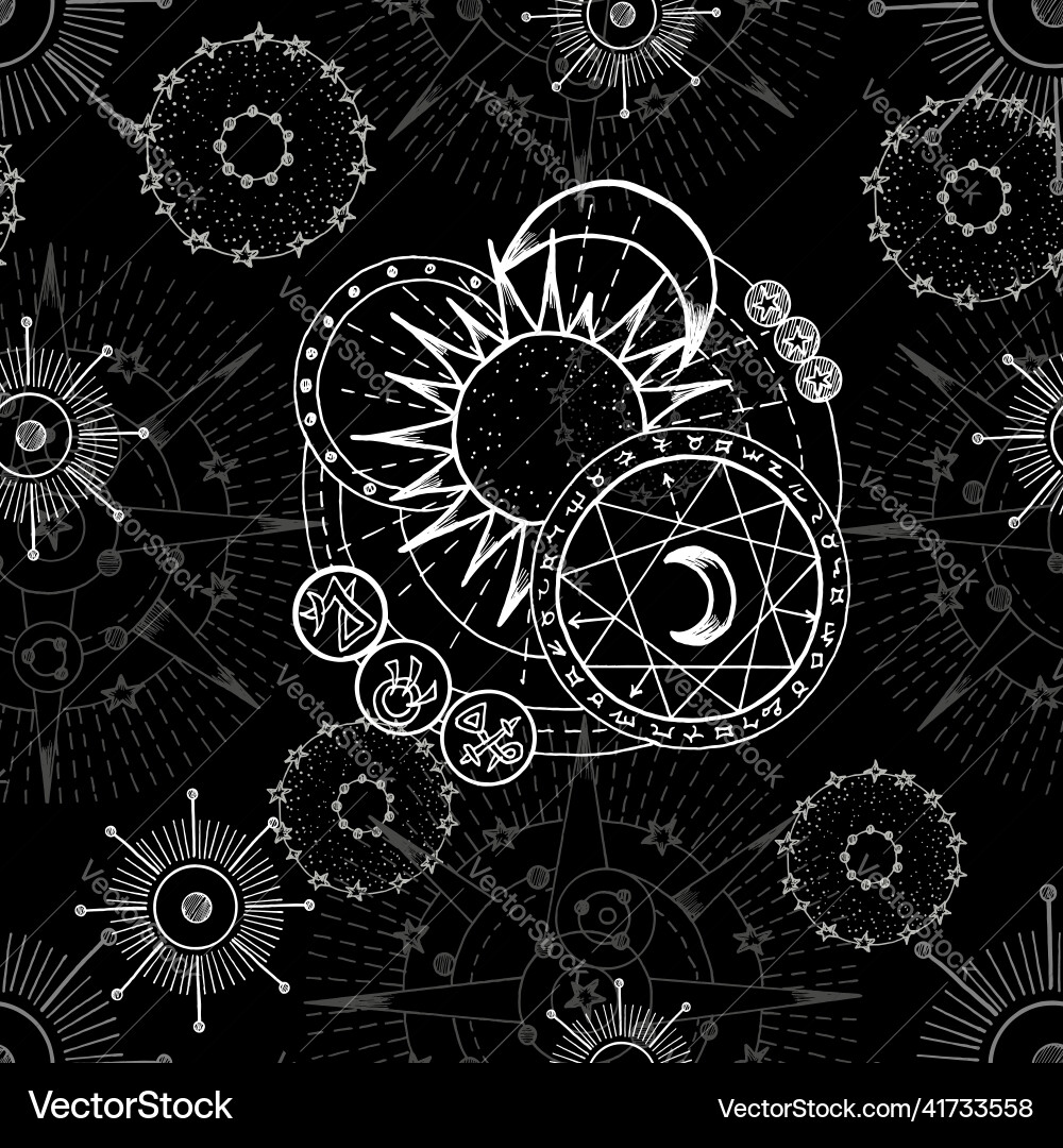 Celestial seamless pattern with fantasy symbols Celestial seamless pattern with fantasy symbols vector image