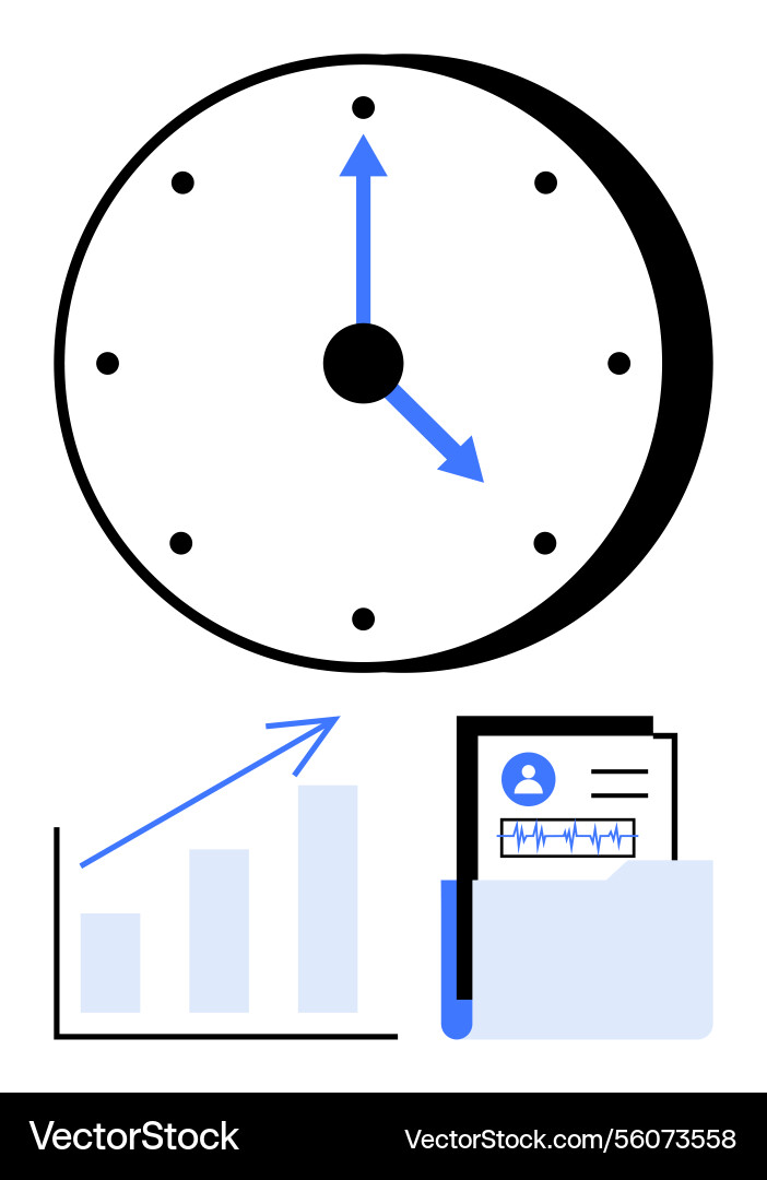 Clock with bar graph and document folder Clock with bar graph and document folder vector image