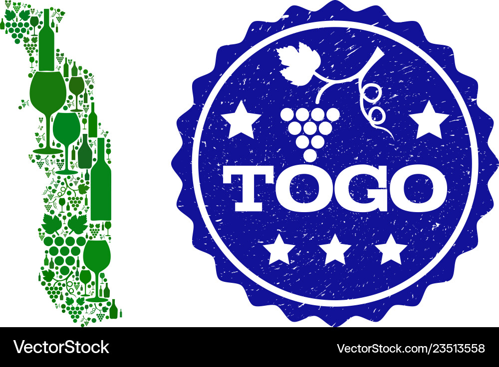 Composition of grape wine map togo and best vector image