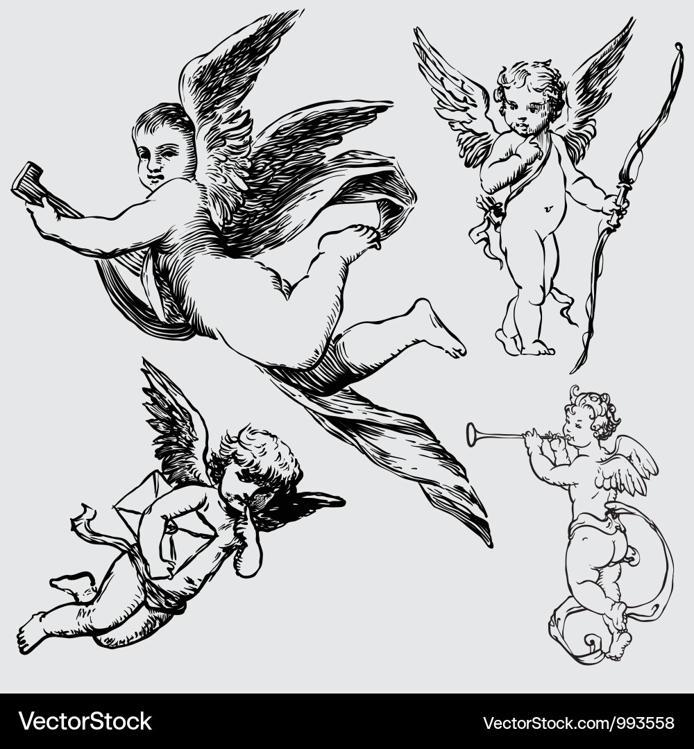 Cupids and Angels Set Vector Image