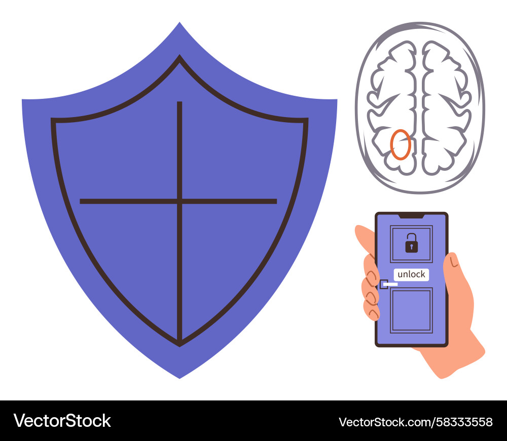 Digital Security: Brain Scan & Unlock Vector Image