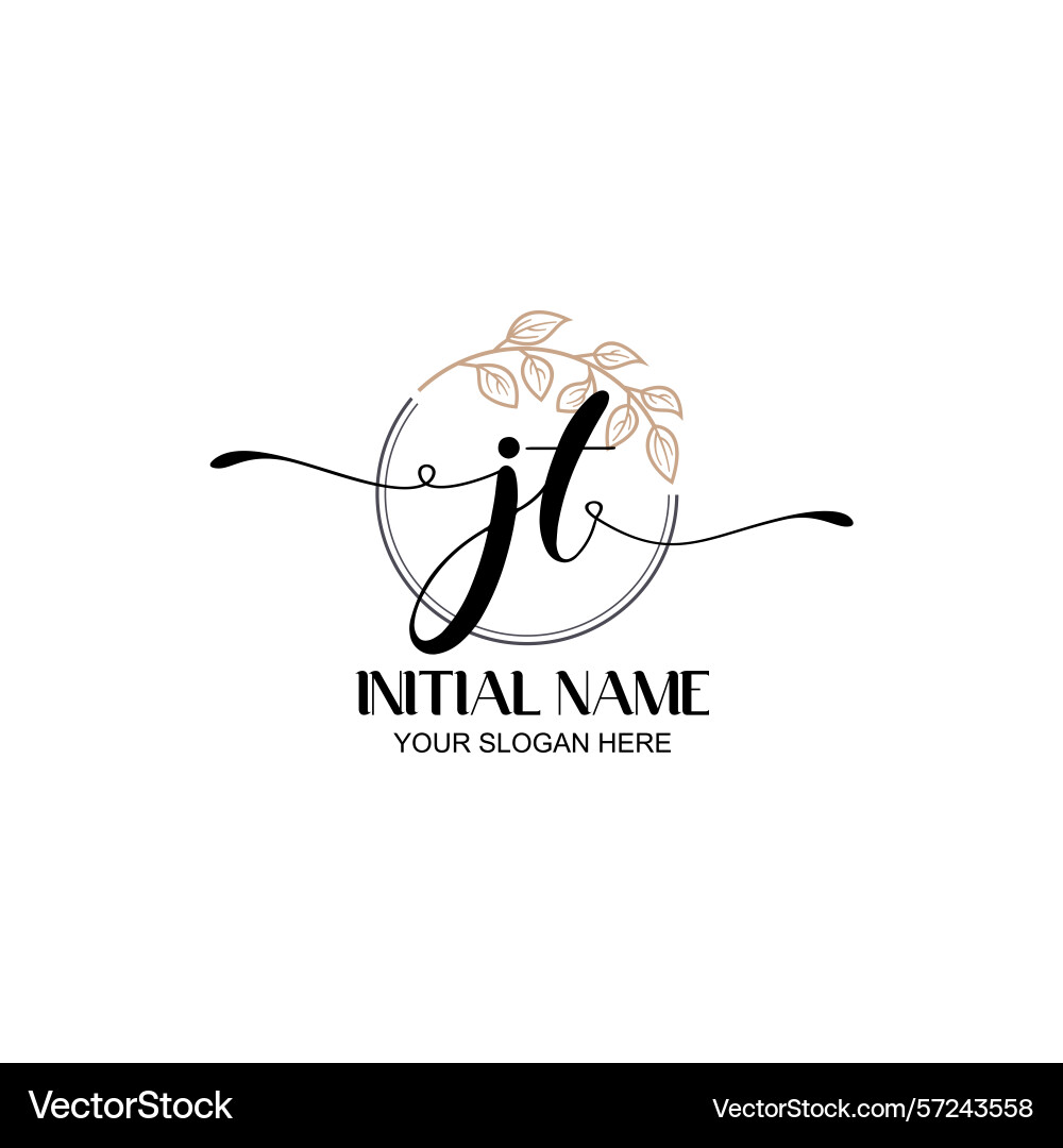 Elegant jt initial logo design with botanical Vector Image