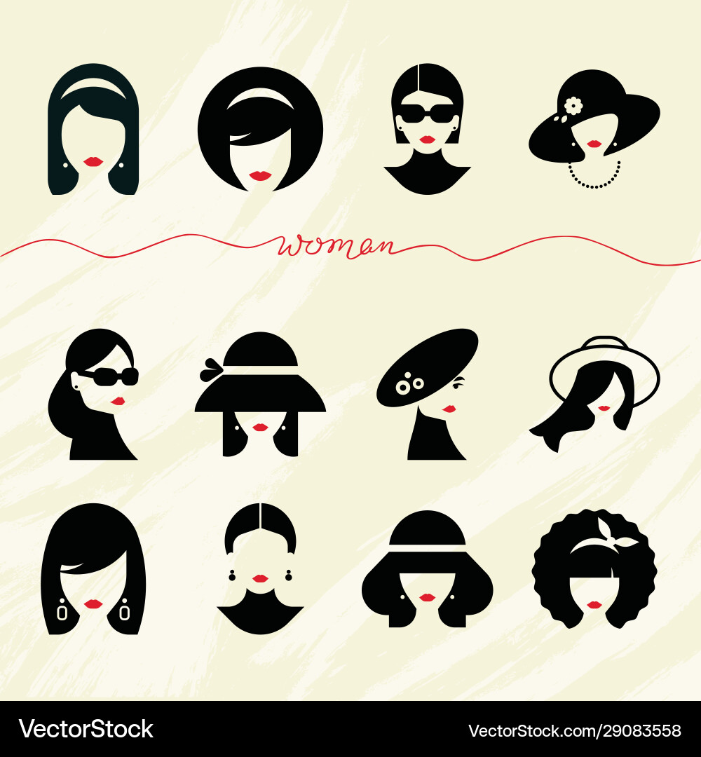 Flat collection icons various women Flat collection icons various women vector image