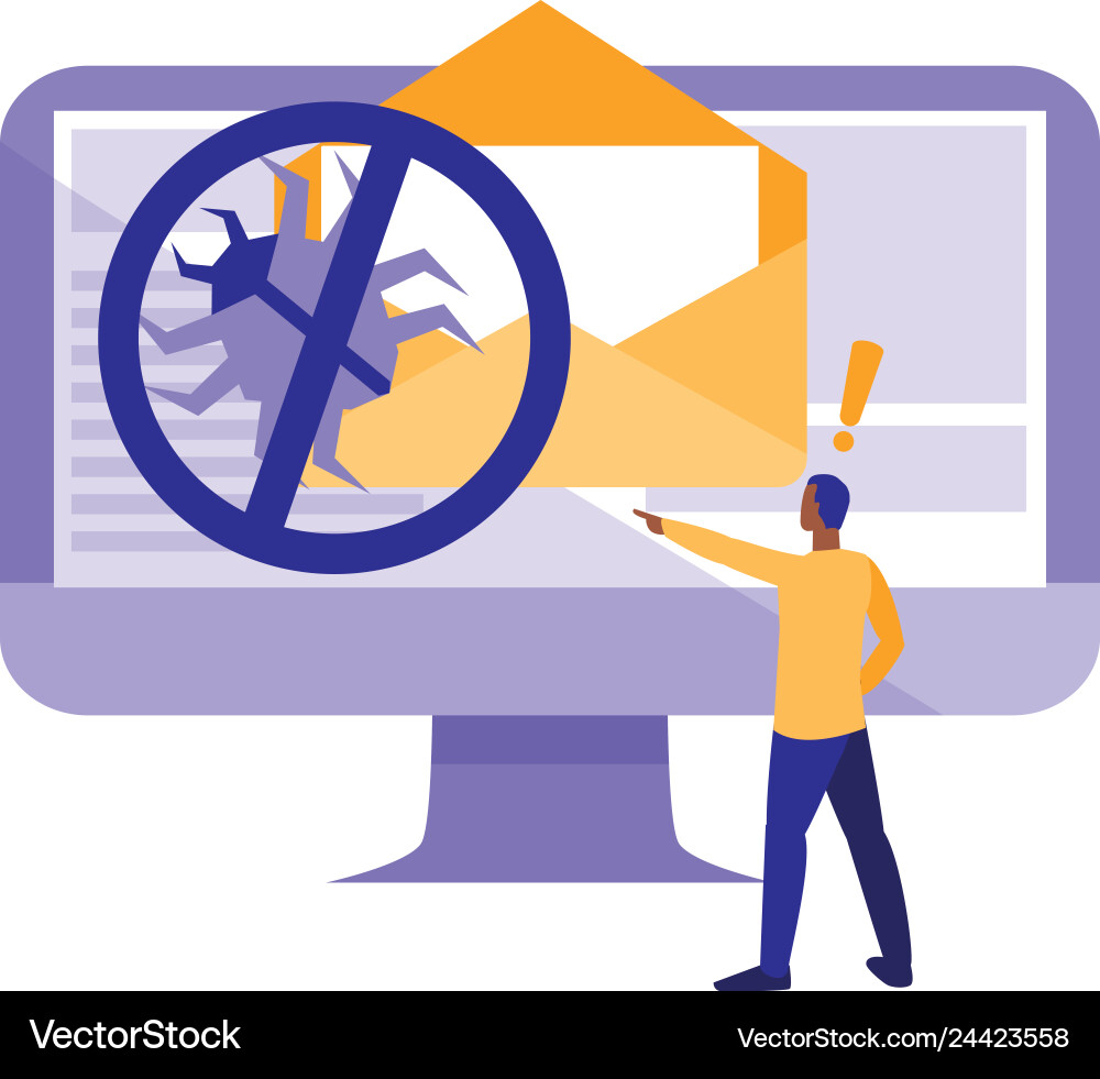 Man using desktop with bug in email vector image