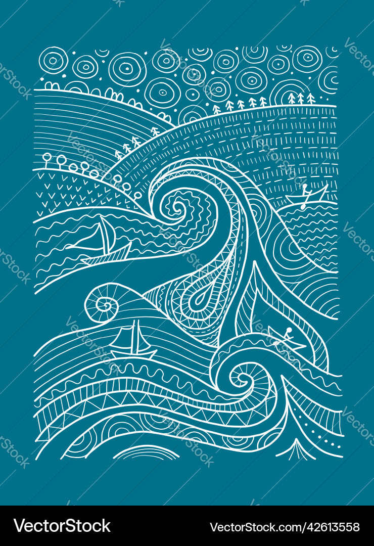 Marine landscape background art picture ethnic Marine landscape background art picture ethnic vector image