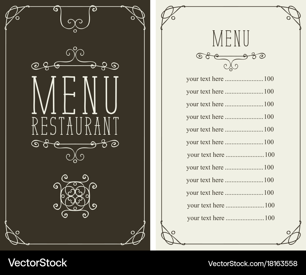Menu for restaurant with curlicues and price list Vector Image