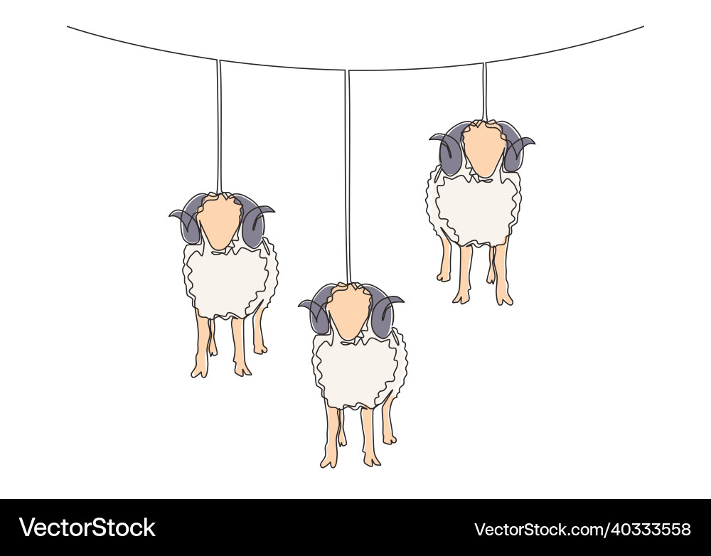 One continuous line drawing of sheeps hanging Vector Image