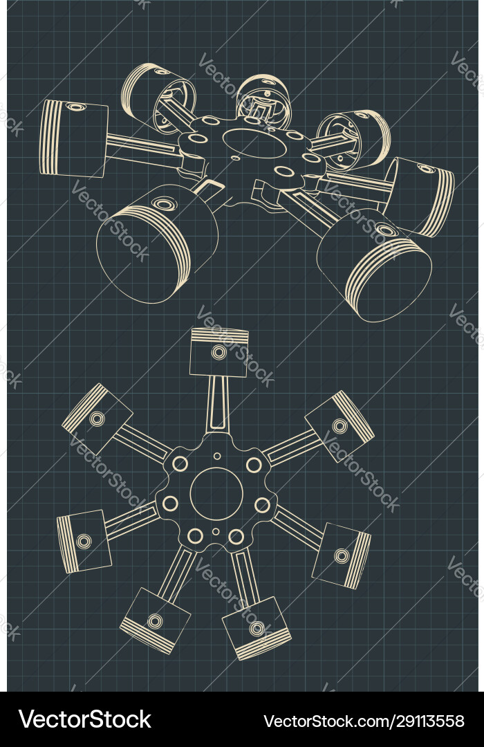 Piston block a radial engine Piston block a radial engine vector image