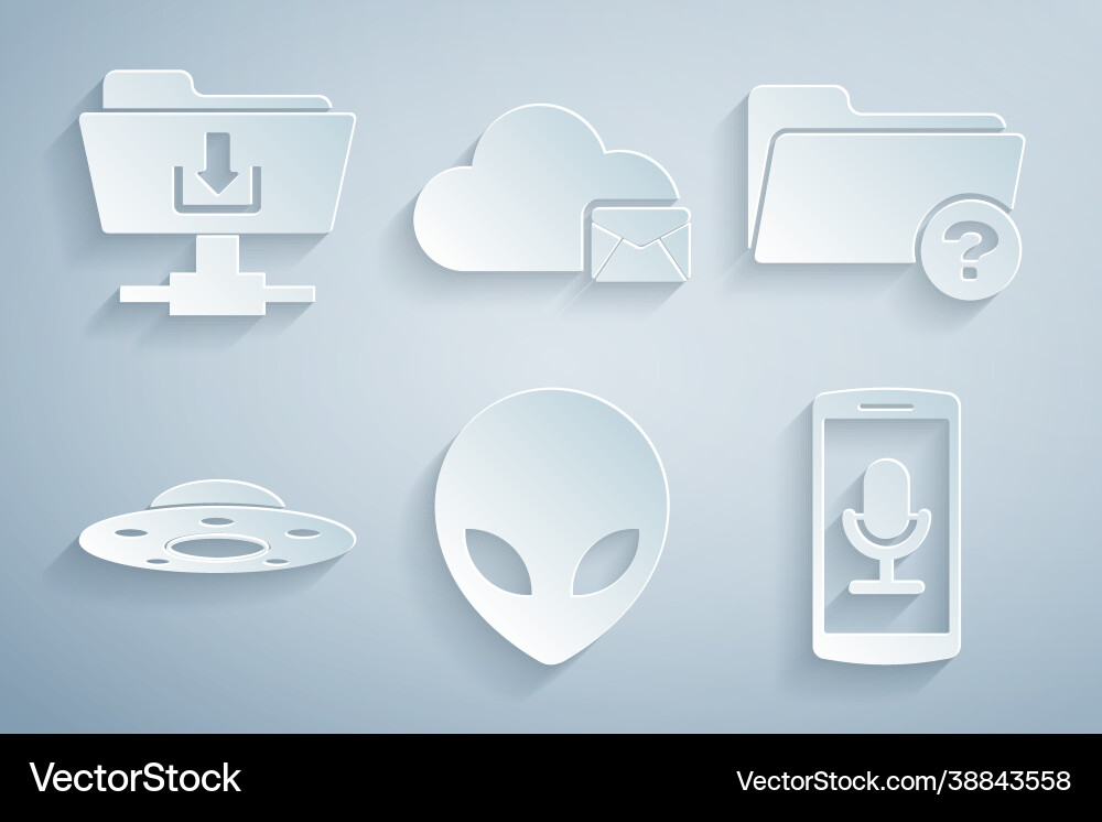 Set alien unknown directory ufo flying spaceship vector image