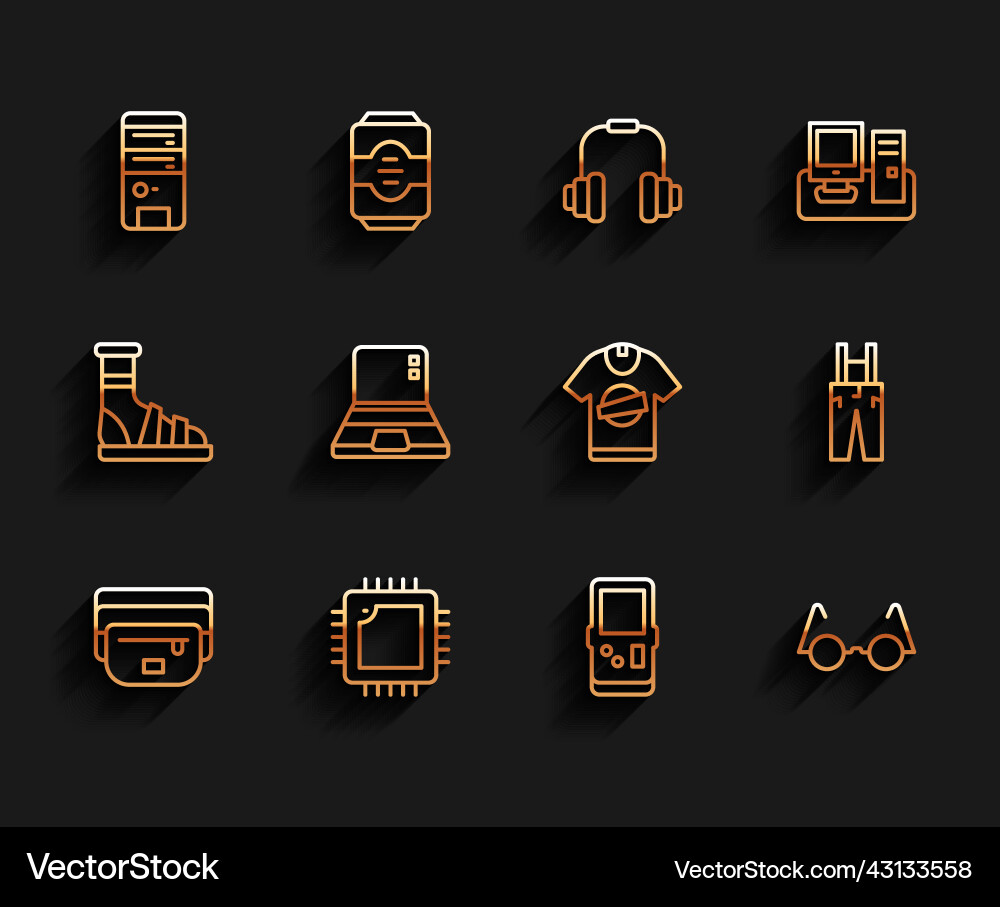Set line waist bag of banana processor with cpu vector image