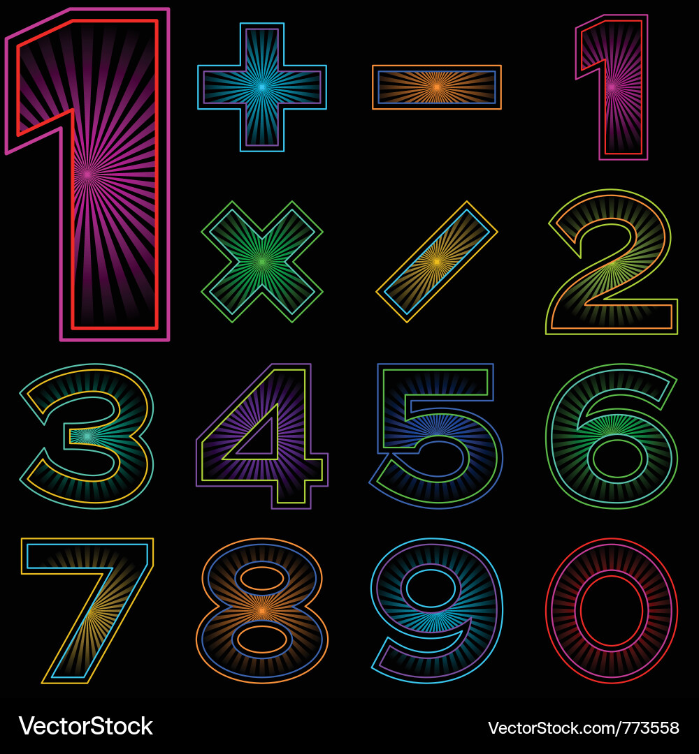 Set of numbers with radiant pattern Vector Image
