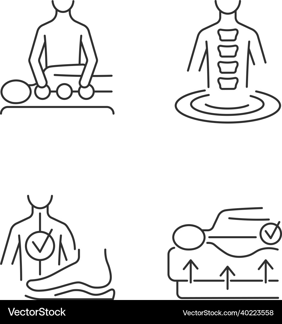 Spine problems prevention linear icons set Vector Image