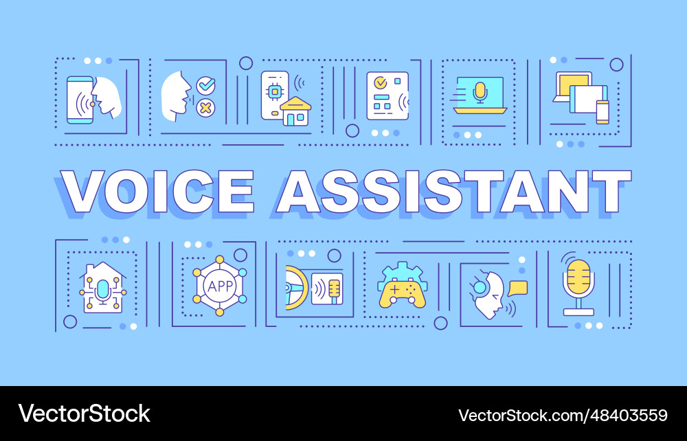 2d voice assistant text with multicolor thin line 2d voice assistant text with multicolor thin line vector image