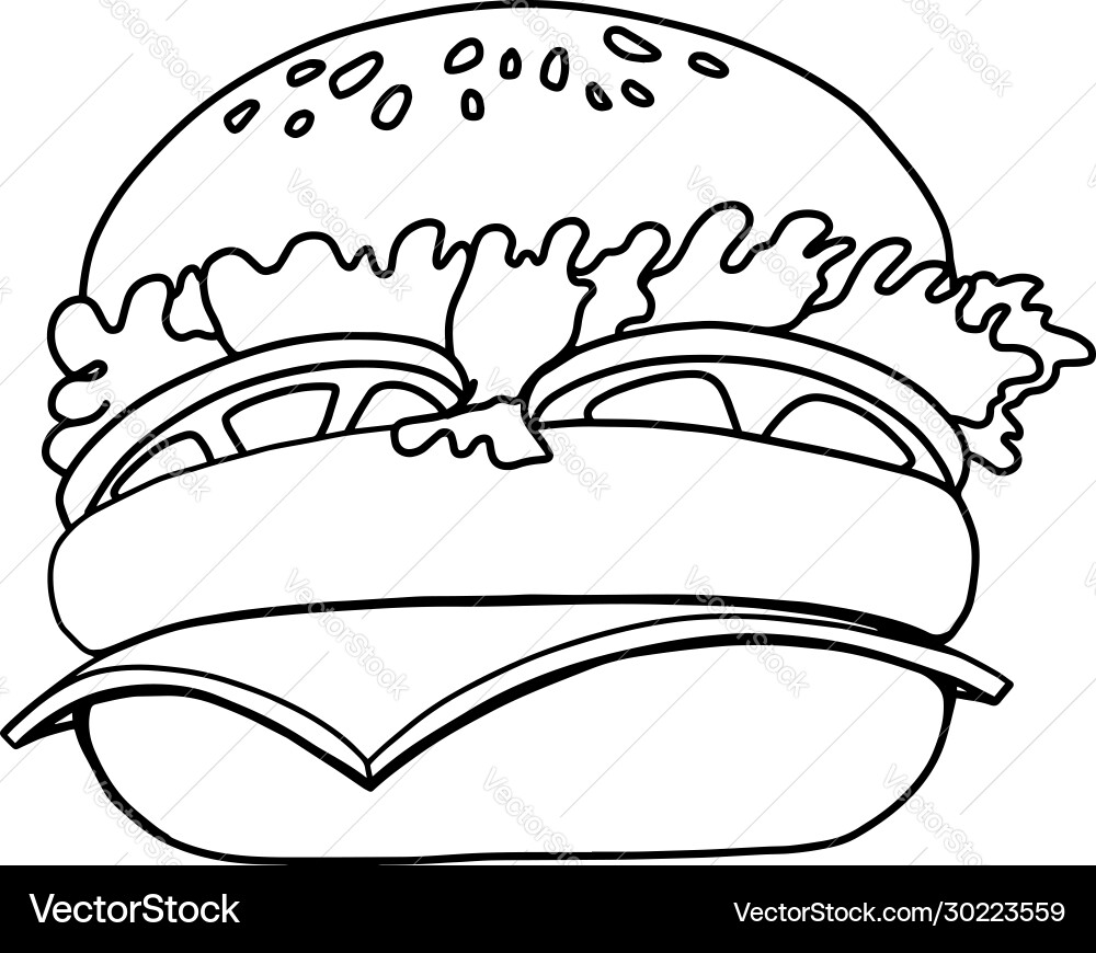 A burger in line style design element for emblem A burger in line style design element for emblem vector image