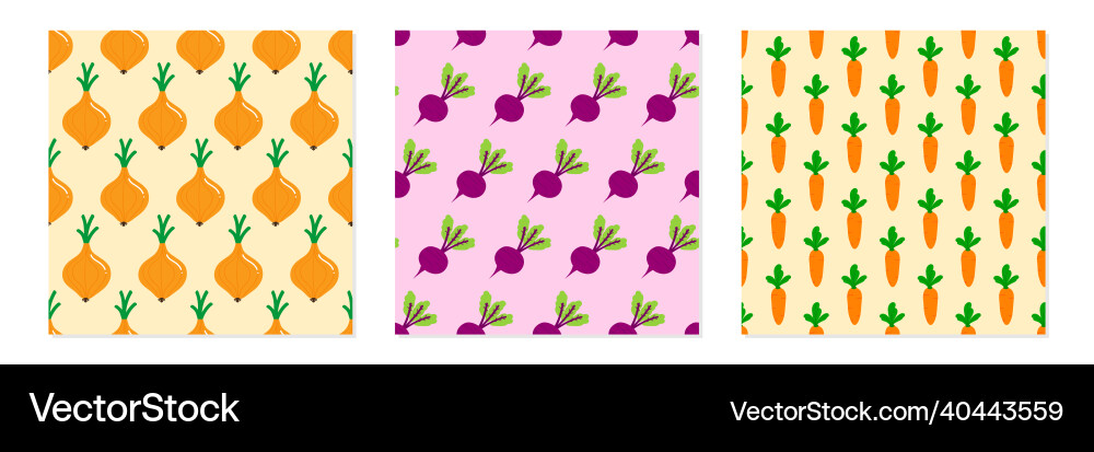 Beet carrot and onion patterns set Beet carrot and onion patterns set vector image