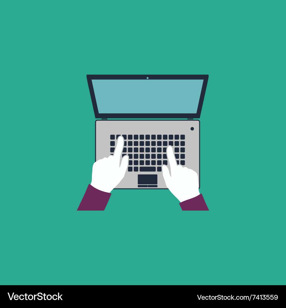 Business hands on notebook computer keyboard vector image