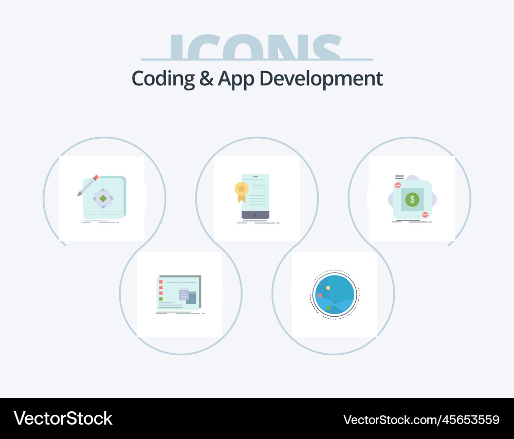 Coding and app development flat icon pack 5 Vector Image