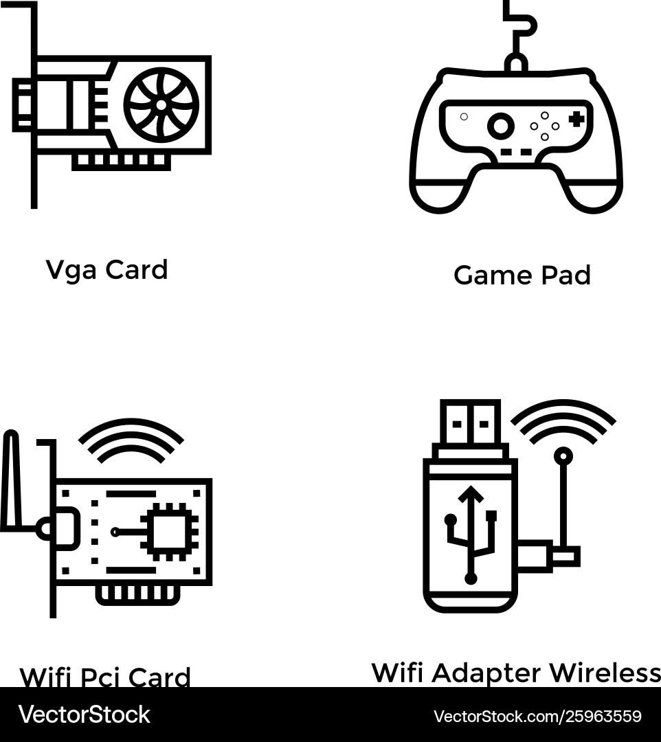 Computer hardware line icons Vector Image