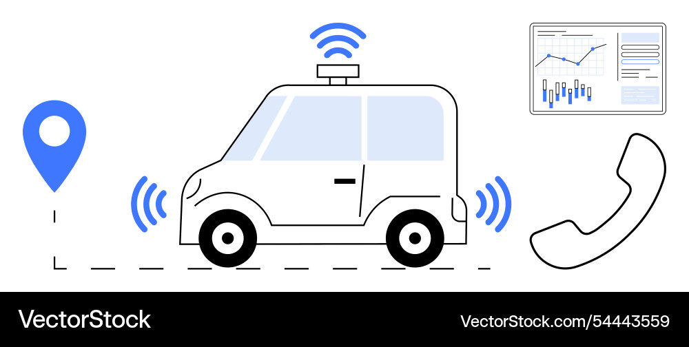 Connected autonomous vehicle with navigation Connected autonomous vehicle with navigation vector image