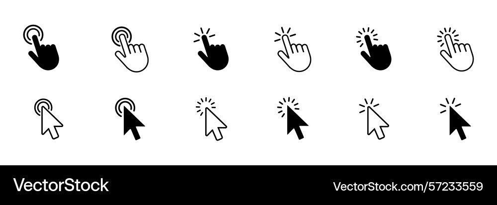 Cursor icons set hand icon computer mouse Cursor icons set hand icon computer mouse vector image