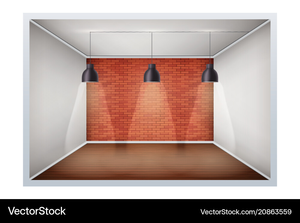Example of empty room with brick wall Example of empty room with brick wall Vector Image