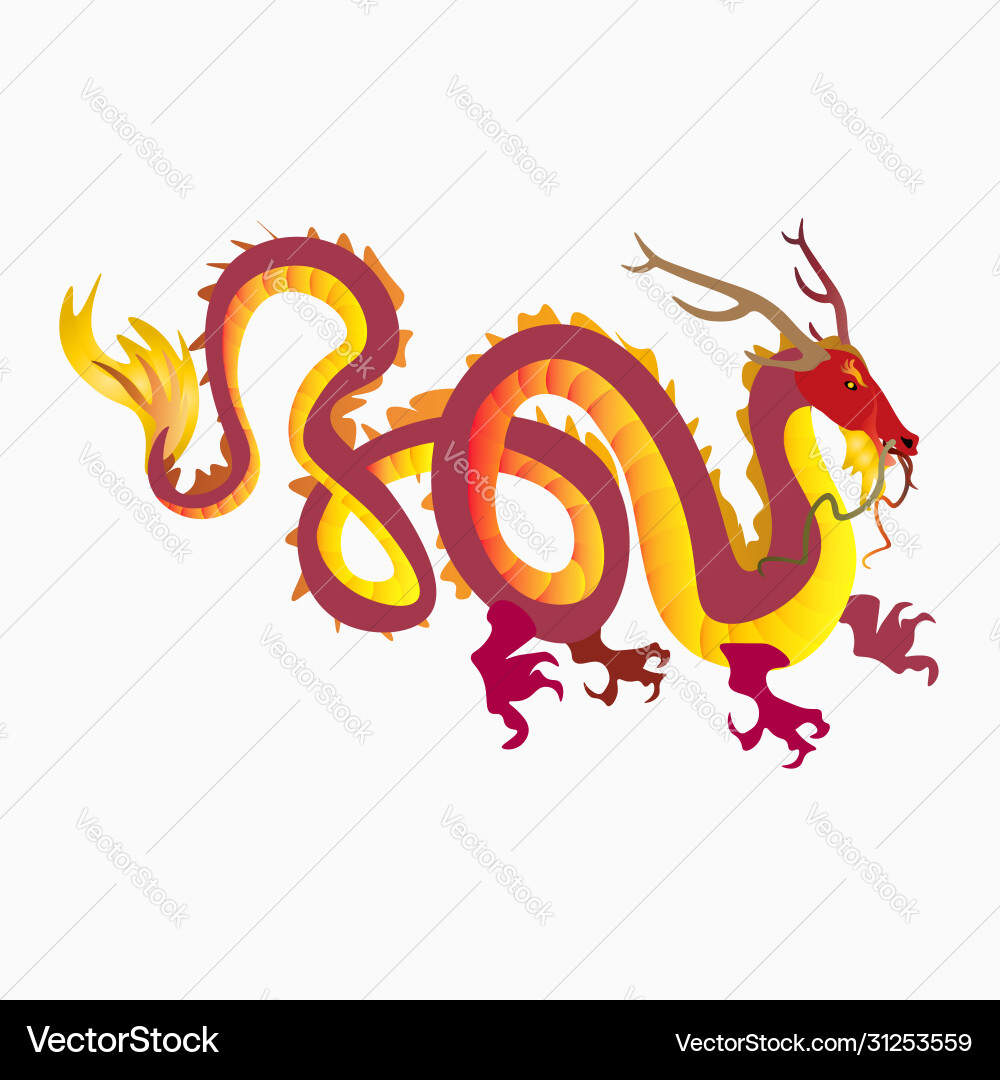 Goldener chinesischer Drache umgeben tropische Goldener chinesischer Drache umgeben tropische vektorbild