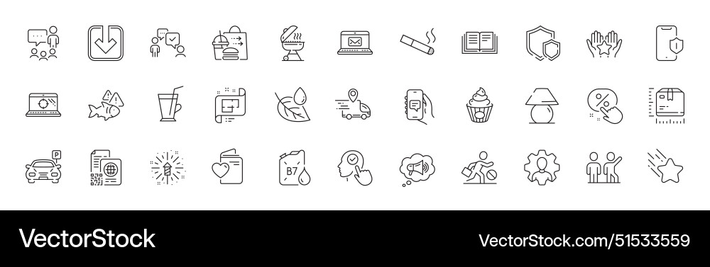 Grill qr code and discount button line icons Grill qr code and discount button line icons vector image