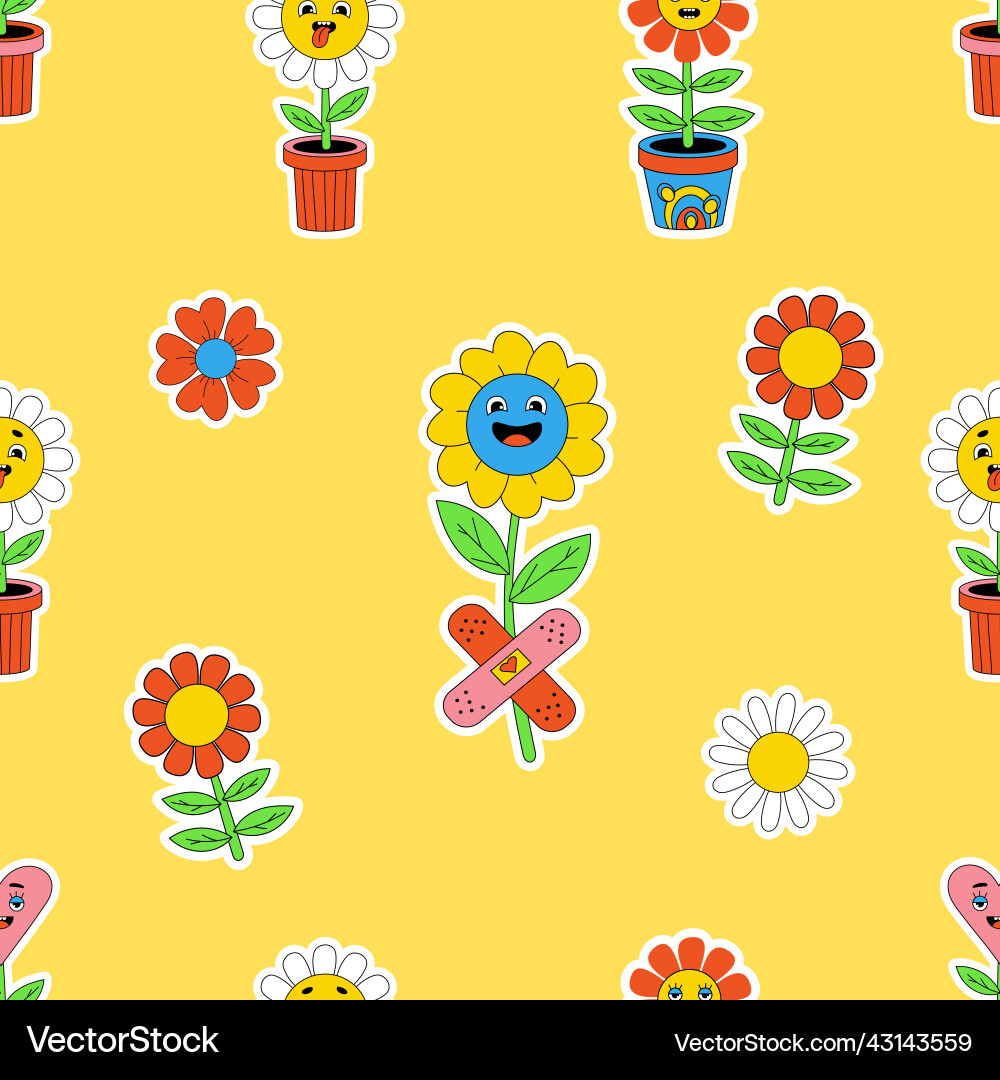 Retro trendy seamless pattern with groovy elements Retro trendy seamless pattern with groovy elements Vector Image