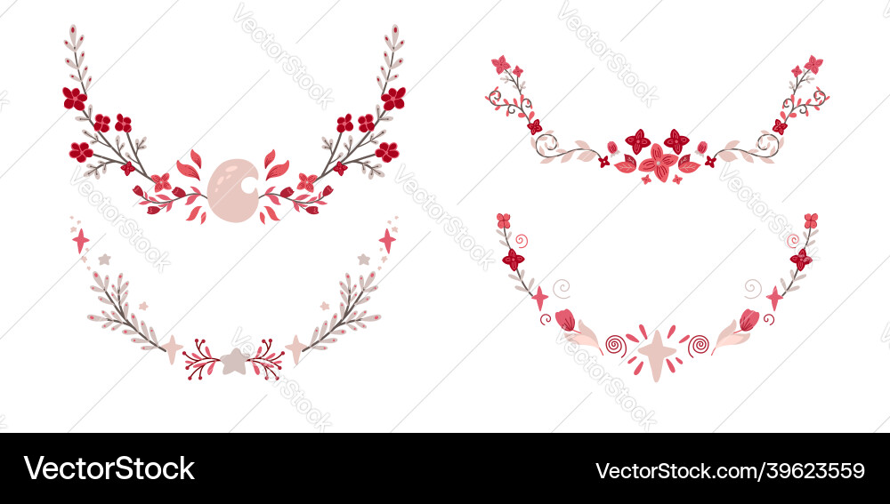 Set of semicircular delicate frame with twig moon Set of semicircular delicate frame with twig moon vector image
