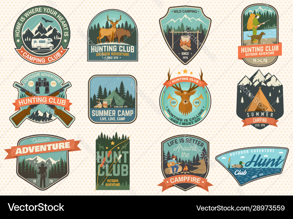 Summer camp and hunting club patches Vector Image