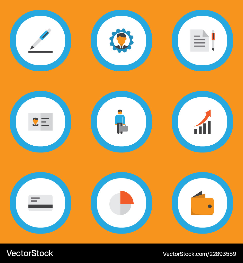 Trade icons flat style set with circle graph Trade icons flat style set with circle graph vector image