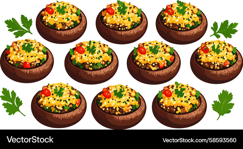Artistic array of stuffed mushrooms with fresh Vector Image