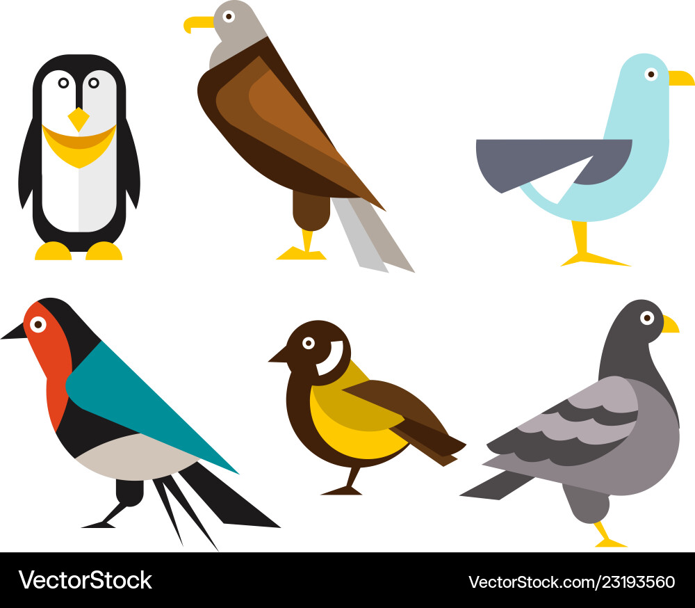 Birds set penguin eagle gull pigeon Birds set penguin eagle gull pigeon vector image