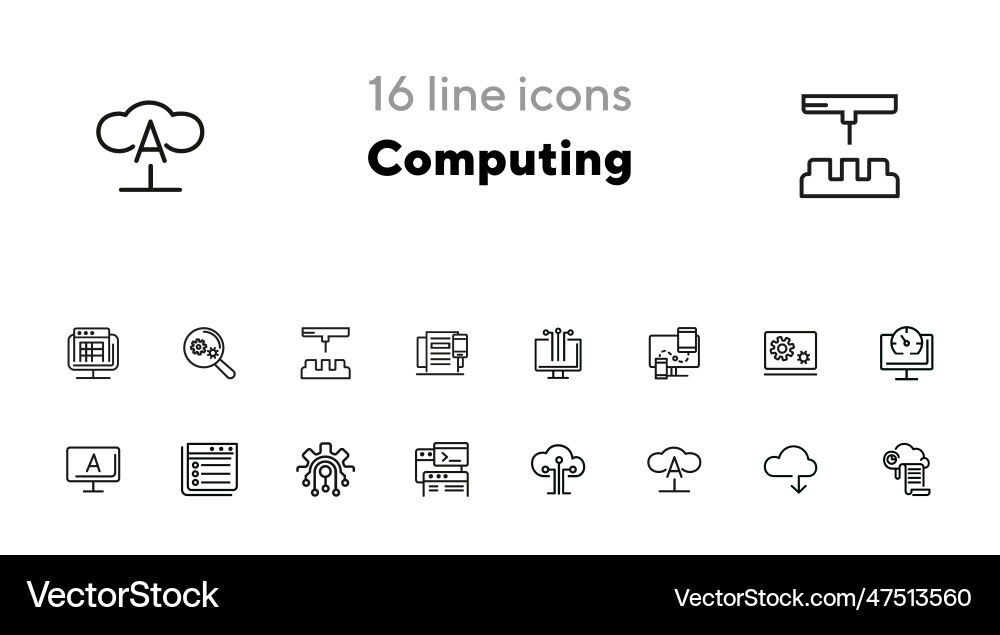 Computing line icon set vector image