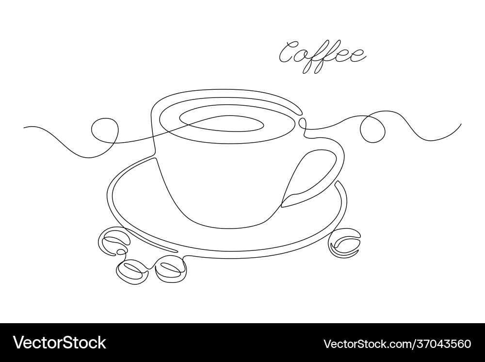 Continuous one line drawing cup coffee Continuous one line drawing cup coffee vector image