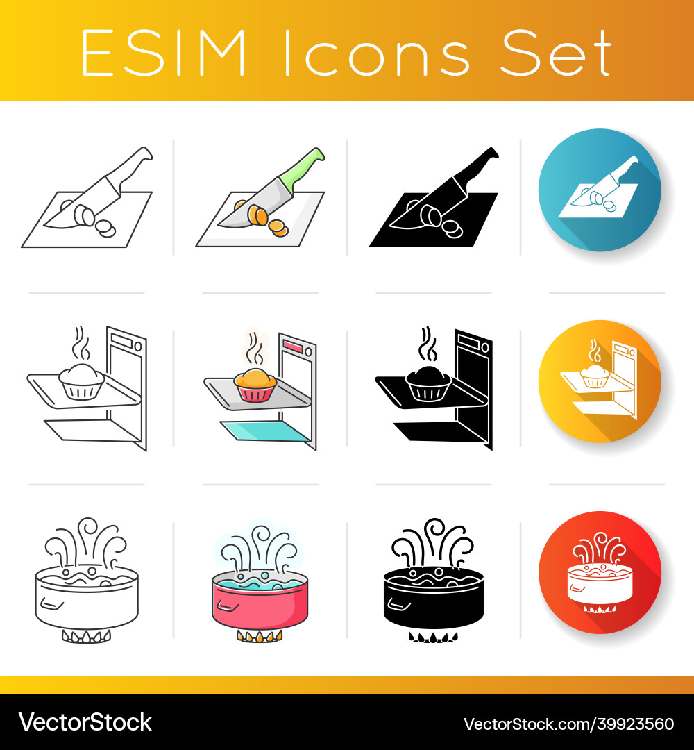Culinary methods icons set linear black and rgb Culinary methods icons set linear black and rgb vector image